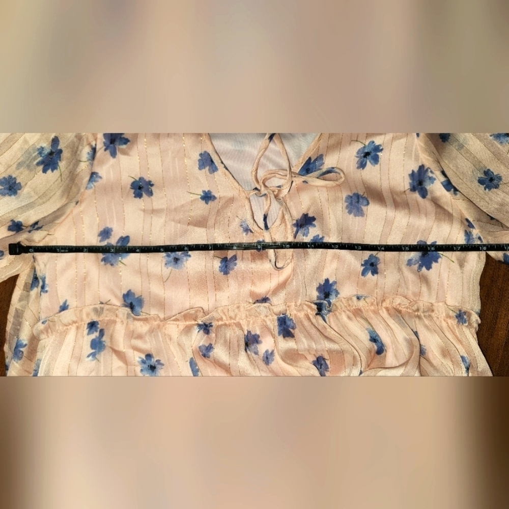 Altar'd State Small Light Pink Blue Floral Mini Dress with Gold Detail - Picture 8 of 12